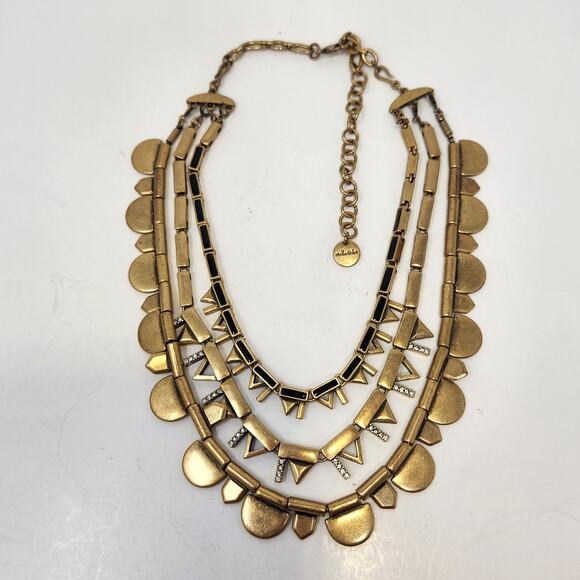 Stella and Dot Plume Gold Tone Black Blue Layered Statement Necklace Multi Wear - Picture 3 of 8